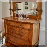 F32. Antique quartersawn oak mirrored sideboard 69”h x 48”w x 22”d 